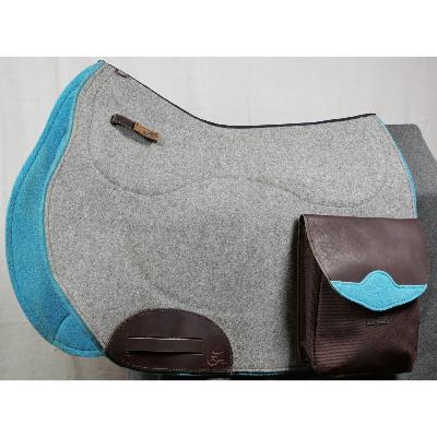 Tapis de selle sacoche grand woolrider gris, turquoise